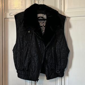 Nils Black Quilted Ski Vest with Faux Fur Collar - Size 12
